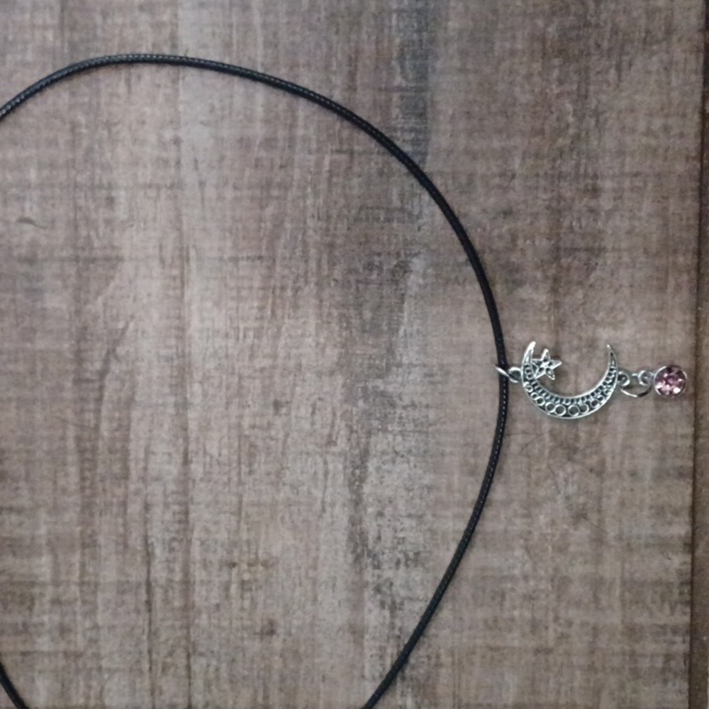 NWT HANDMADE SILVER & PINK HALF MOON NECKLACE